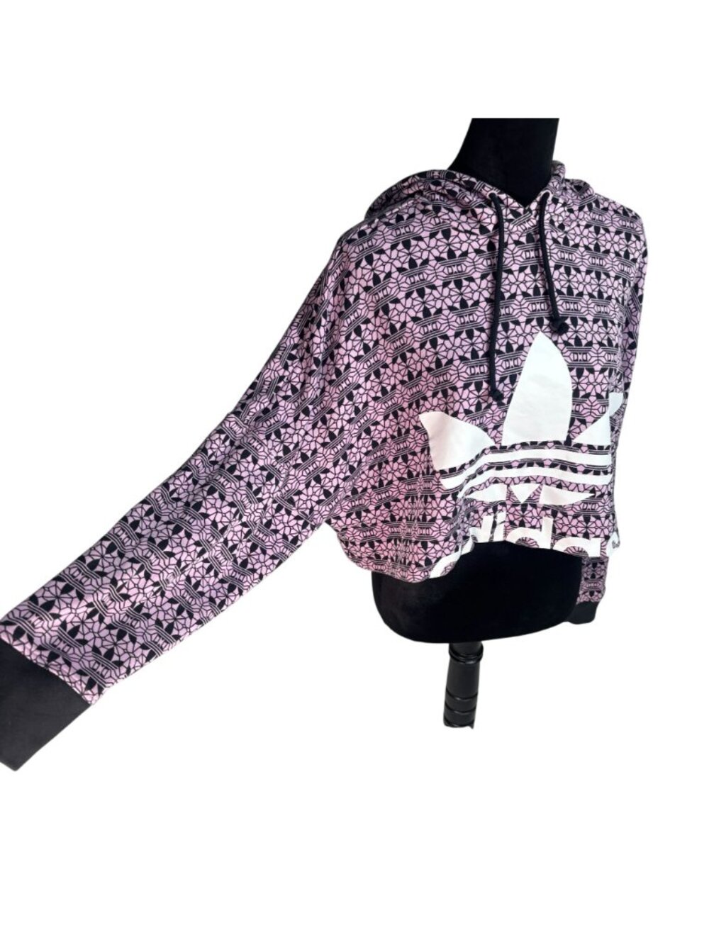 Adidas Purple Black Geometric Pattern Oversized Cropped Hoodie Pullover Small - Picture 6 of 14
